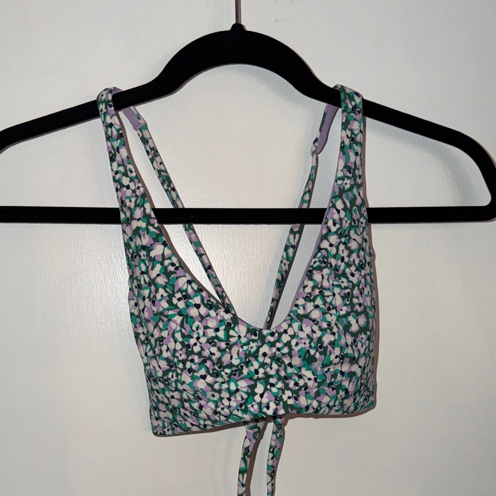 Athleta Green and Purple Floral Bikini Top